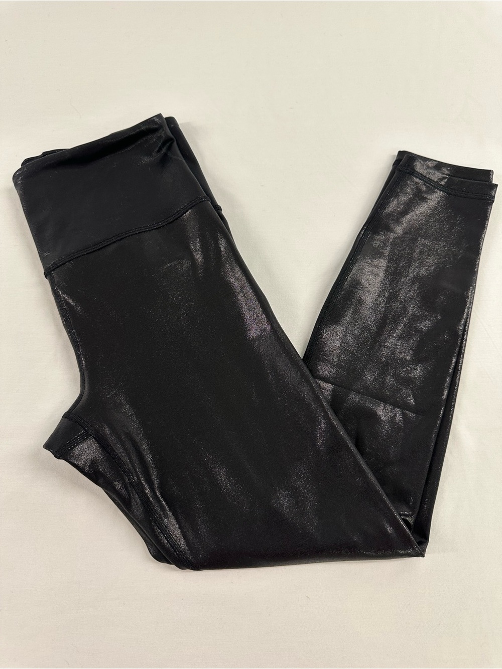 Athleta Elation Shine Tight Leggings Black Lustre Metallic High Rise Size Medium